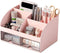 Desk Organizer with 6 Compartments and 2 Drawers, Plastic Makeup Organizer for School Home Office Supplies