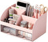 Desk Organizer with 6 Compartments and 2 Drawers, Plastic Makeup Organizer for School Home Office Supplies