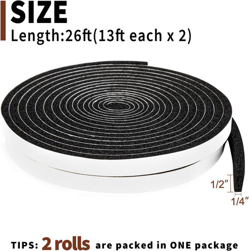 Yotache Open Cell Self-Adhesive Foam Seal Tape, 1/2" x 1/4", Weather Stripping for Door Insulation