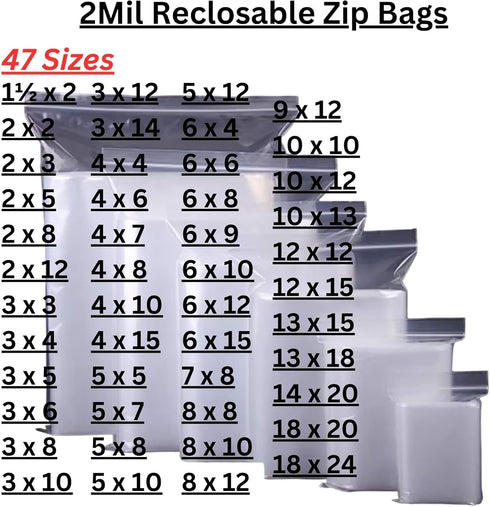 Reclosable Zip Poly Bags 5x7 & 100 Bags - 2 Mil Clear Plastic with Resealable Lock Seal Zipper, Durable Poly Baggies