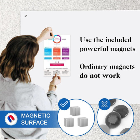 Magnetic Glass Whiteboard 24" x 18", Frameless Dry Erase Board with 1 Marker Tray and 3 Magnets for Office Home