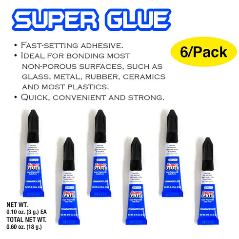 BAZIC Super Glue, 3g/0.10 Oz Small Tube Clear Adhesive Fluid for Office & Home Improvement (6/Pack)