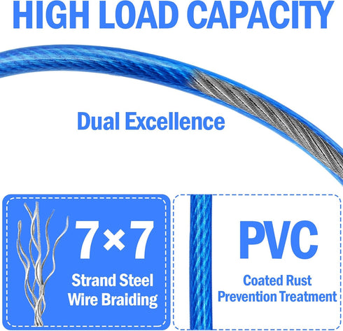 NAZOU 10FT 3/16 Inch -1 Pack Steel Security Cable with Loops - Flexible Wire Rope Versatile & Weatherproof Safety Cable