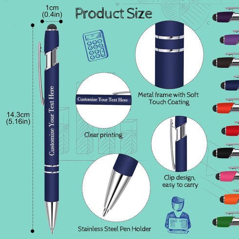 Personalized Pens with Stylus Tip, 1.0 mm Black Ink Metal Pen for Touch Screens, 2 in 1 Stylus Snarky Office Pens