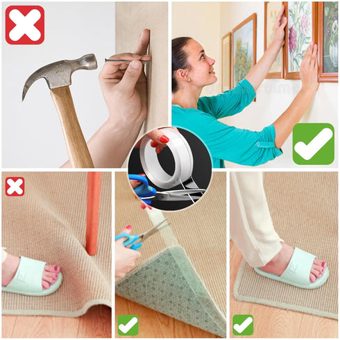 Double Sided Tape Heavy Duty, Nano Tape, Clear Adhesive Strips for Picture Hanging, Removable Wall Tape, 10FT