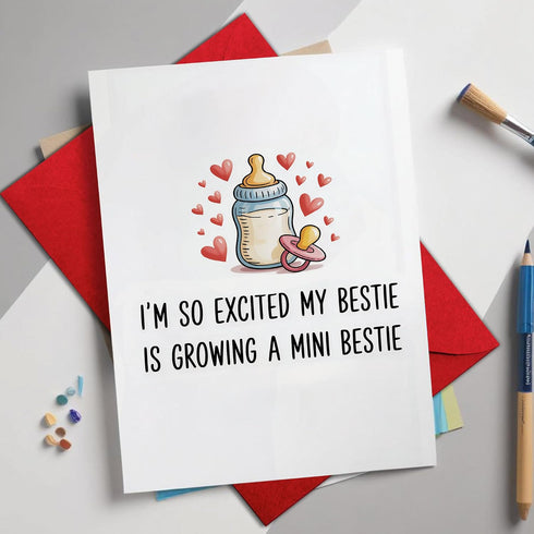 5.3''x8'' Excited My Bestie is Growing a Mini Bestie Funny Pregnancy Announcement Greeting for Best Friend, BFF, Soul
