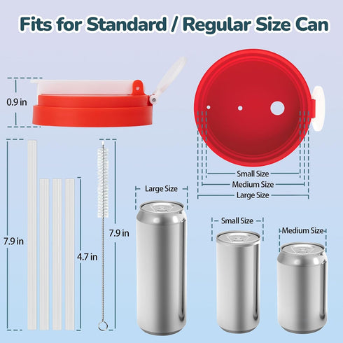 4 Pack 4 3 Soda Can Lids with Straw, Color Can Covers for Soda with Reusable BPA-Free, Can Lid Built w/ Sizes Fits
