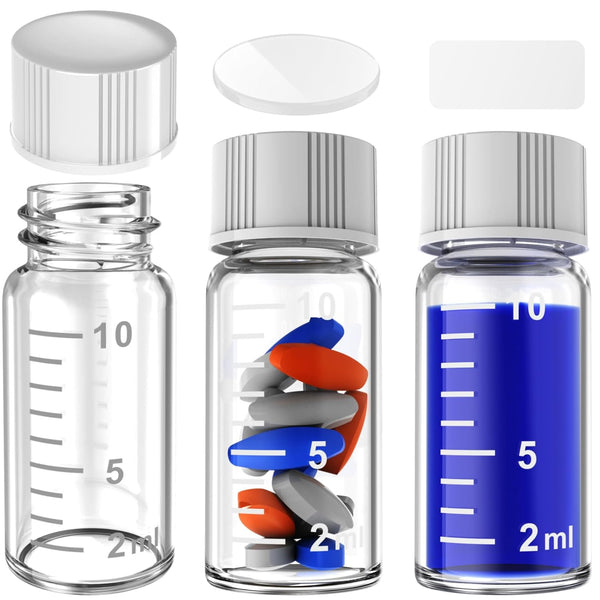 Sterile Empty Glass Vials with Measuring Line, Brown/Clear Sample Vials with Screw Cap for Chemistry Lab