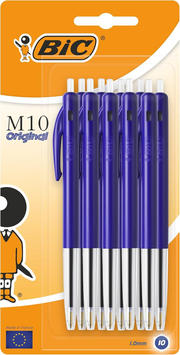 Bic M10 Medium Clic Pens, Blue, Pack of 10