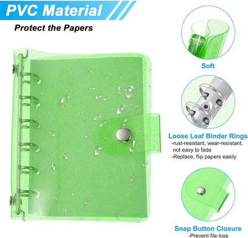 PATIKIL A7 Clear Binder Cover, Soft PVC Bling Loose Leaf Notebook Shell with Snap Button Closure, Green for DIY Meeting