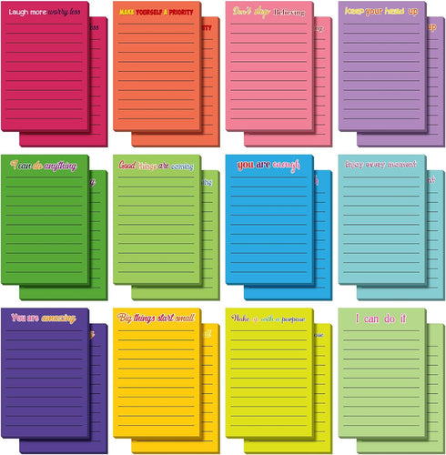Yinder 24 Pcs Inspirational Sticky Notes with Lines, 4 x 6 Inch Motivational Notepads, Colorful Positive Gifts