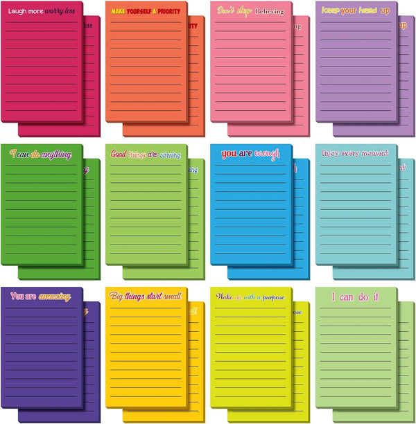 Yinder 24 Pcs Inspirational Sticky Notes with Lines, 4 x 6 Inch Motivational Notepads, Colorful Positive Gifts