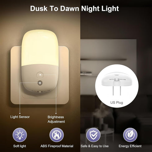 Aerkersun Dimmable (1 Pack) Night Light Plug in with On/Off Switch, Auto Dusk to Dawn Sensor LED Nightlights