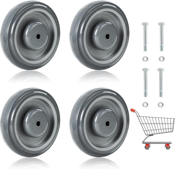 NATGAI 4 Pack Shopping Cart Replacement Wheels Kit, 5" Diameter 1.2" width