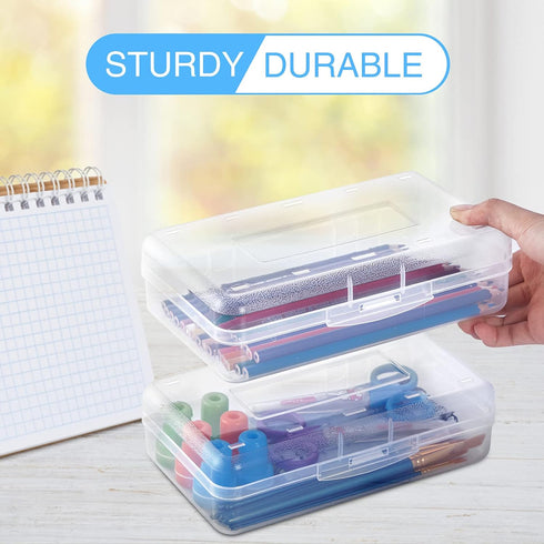 Sooez 6 Pack Clear Pencil Box - Large Capacity Plastic Storage Organizer with Snap-tight Lid, Stylish Design
