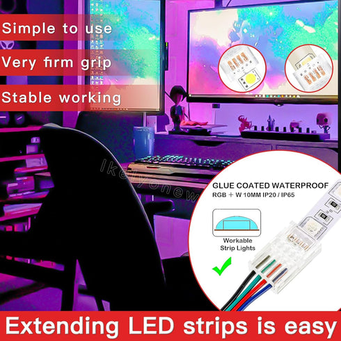 90 Degree Angle 4 Pin Track Lighting Connectors, 10Mm Wide Unwired Gapless Solderless L Shape LED Corner Connectors
