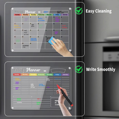 Hivillexun 3-Pack Acrylic Magnetic Dry Erase Calendar Whiteboard Set, Includes Markers, Eraser, and Cloth