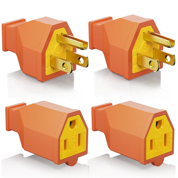 ELEGRP Replacement Plug and Connector Set, Male and Female Extension Cord Ends, 15A 125V, UL Listed, Orange
