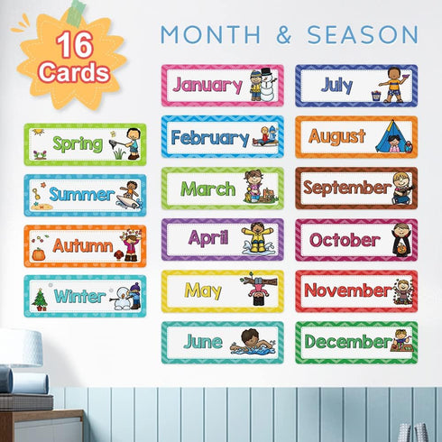 Lachilly 16 Pcs Months of The Year Flashcards, Monthly Headliners for Bulletin Board Classroom Decoration