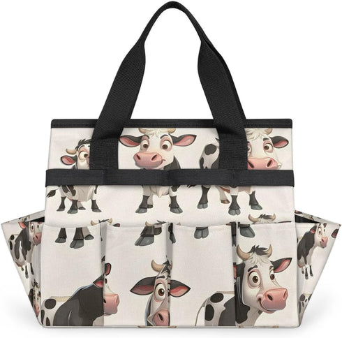 Cow Garden Tool Bag, Garden Tote Storage Bag with 10 Pockets, Indoor