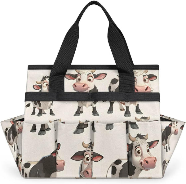 Cow Garden Tool Bag, Garden Tote Storage Bag with 10 Pockets, Indoor