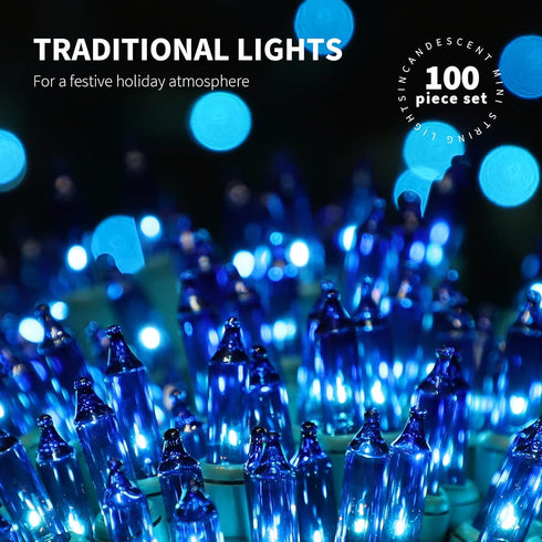 100LIGHTS BLUE Extra-Bright Christmas Decorative Lights, 5.98m UL Certified Mini String Light Set Waterproof for