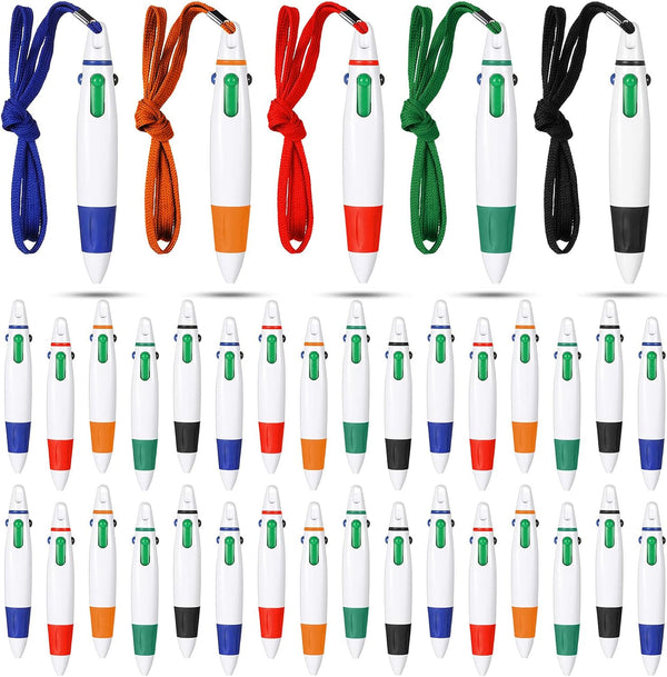 Retractable Pen with Lanyard, Neck Pens in a Rope, 4 Color Ink Ballpoint Pen with Chain for Nurses, Students, Office