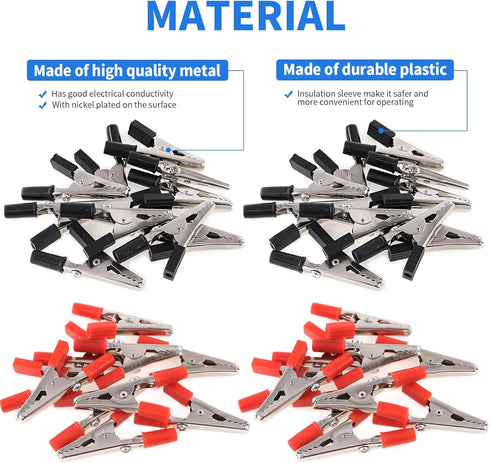 Glarks 60Pcs 53MM Insulated Alligator Clip Clamp Assortment Kit - Red Black Electrical Test Clamps for Testing