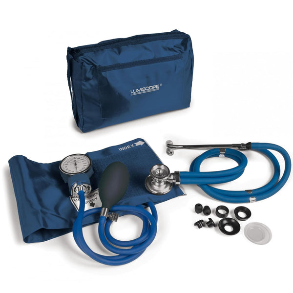 Lumiscope Professional Blood Pressure Kit - Stethoscope, Manual BP Cuff, Sphygmomanometer - Dark Blue