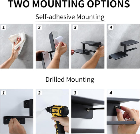 AIDILI 304 Adhesive Toilet Paper Holder with Double Shelf, No Drilling Wall Mount Toilet Tissue Roll Holder, Rustproof