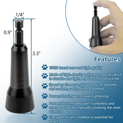 Wire Twisting Spinner, Spin-Twist Wire Connector Socket with 1/4" Chuck, Black