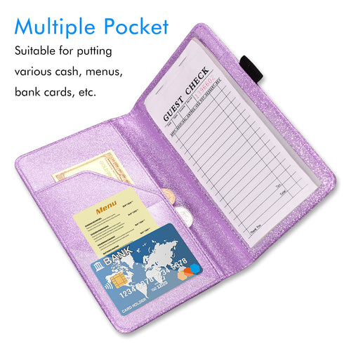 ACdream Server Books for Waitress, Guest Book Note Pad, Cute Pocket Leather Money Organizer Wallet, Cash Check Bill