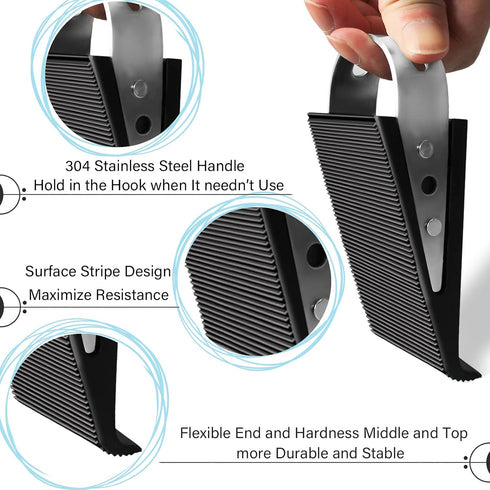 Shackcom 2 Pack Black Heavy Duty Door Stopper Wedge, Rubber and Stainless Steel, Works on All Floor Surfaces