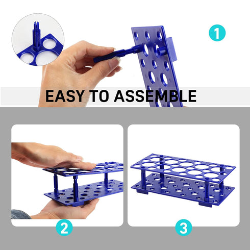 2 Pack Test Tube Rack, 100 Well Deep Blue Detachable Plastic Holder for 10ml/15ml/50ml Tubes