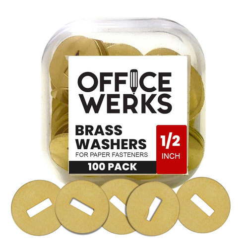 Brass Washers for Paper Fasteners, 1/2 Inch Slotted Brass Gold-Plated Round Metal Brads for Scrapbooking, 100 Pack
