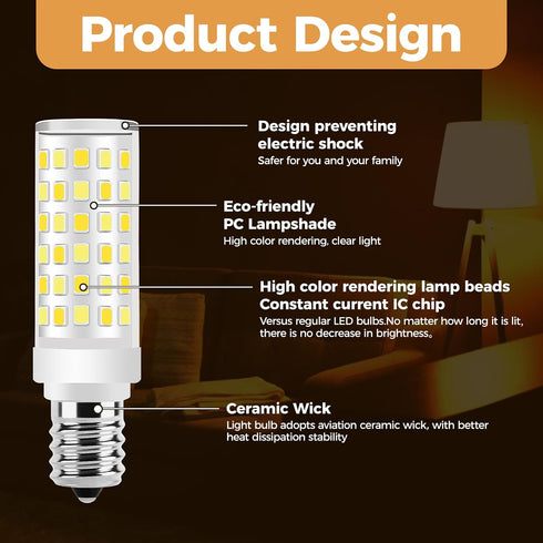 E14 Bulbs 50 -500Lm Changing-3000K| 4500K|6500K- E-14 Bulbs AC110V-240V (4Pack) LED European Watt Equivalent