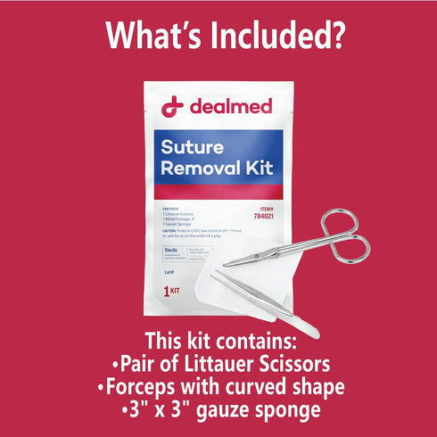 (10 Dealmed Sterile Suture Removal Kit, Includes Suture Removal Scissors, Forceps, and Gauze Sponge, Suture Removal