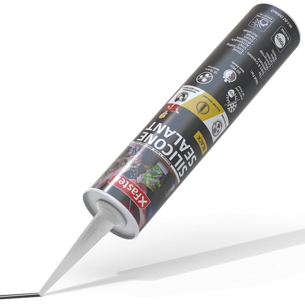 XFasten Waterproof Silicone Sealant Cartridge, 10.1 oz, Black Caulking for RV, Window, Door, Automotive Leak Sealing
