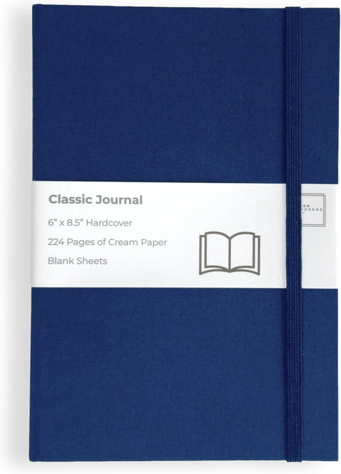 Portage Blank Hardcover Aesthetic Notebook, 6 x 8.5 Inches, 224 Pages, Navy Blue, Bleed-Proof Paper Notepad