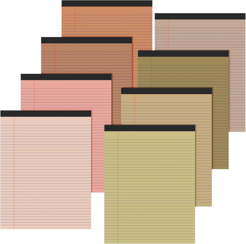 Fuutreo 8 Pcs Colored Legal Pad Writing Pads, 50 Sheets Per Notepad, Office Supplies (Nut Color)
