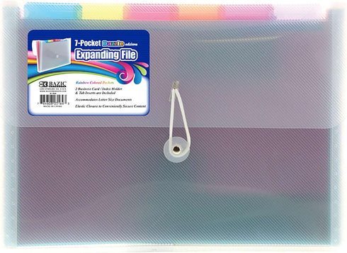 BAZIC Expanding File Folder - 7 Pockets with Color Tab, Letter Size Plastic Pocket Folders, Paper Documents Organizer,