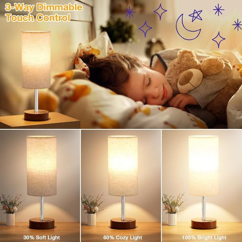 3 Dimmable Dicoool Touch Bedside Table Lamp with USB - Way Redwood Lamps for Bedroom Nightstand, Desk Lamp