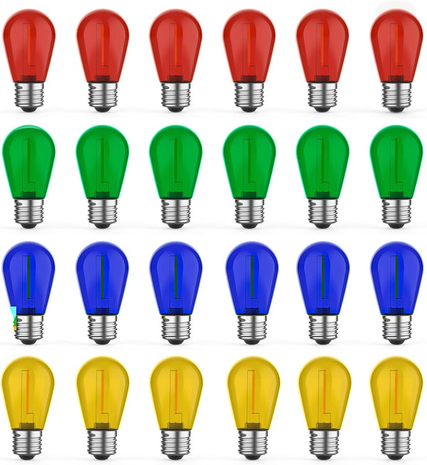 GvvooHome 24 Pack S14 Colored LED String Light Bulbs, 1W Plastic Shatterproof