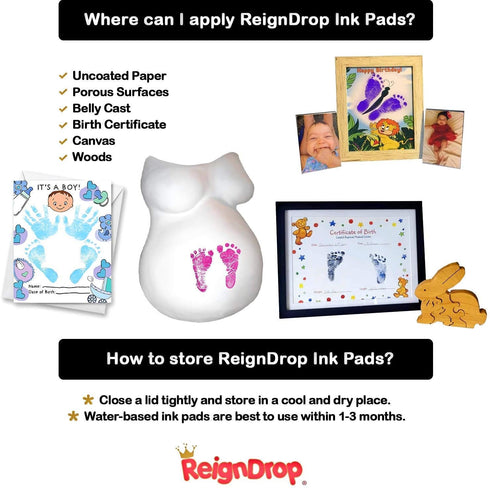 ReignDrop Ink Pad for Baby Footprint & Handprint, Impressive Keepsake Stamp for Infant & Kids, Smudge Proof, Acid Free