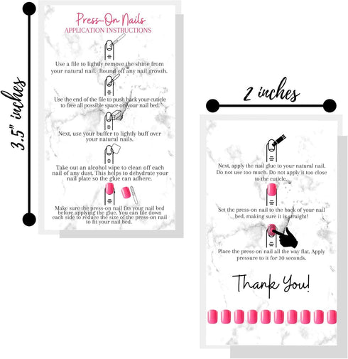 Press-On Nail Application Instructions Cards, 50 Pack, 2x3.5" Business Card Size for DIY Nail Kit