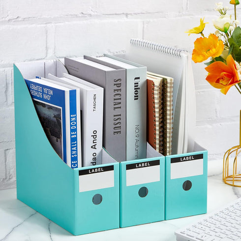 Thenshop 24 Pcs Cardboard Magazine File Holders - Magazine Book Bin Box with Label Sticker for Desk Shelves, Office