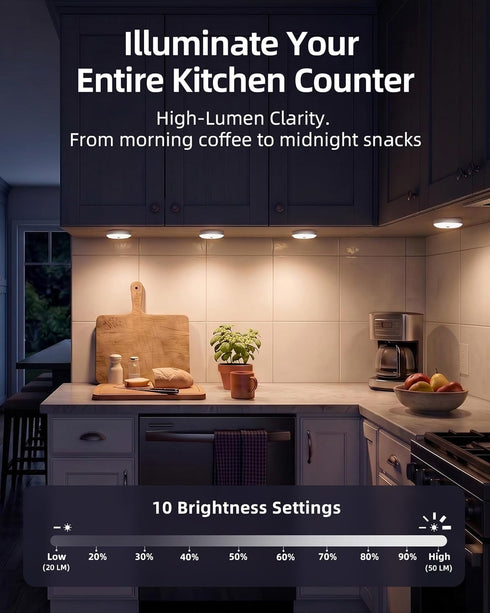 6-Pack 3 12 Dimmable Counter EZVALO Under Cabinet Lighting, Rechargeable Motion Sensor Puck Light with Remote, Color