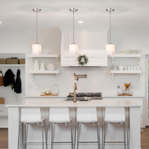 4 1-Light Edvivi Brushed Nickel Pendant Light, in. Mini Hanging Light Fixture with Square Shaped White Glass Shade