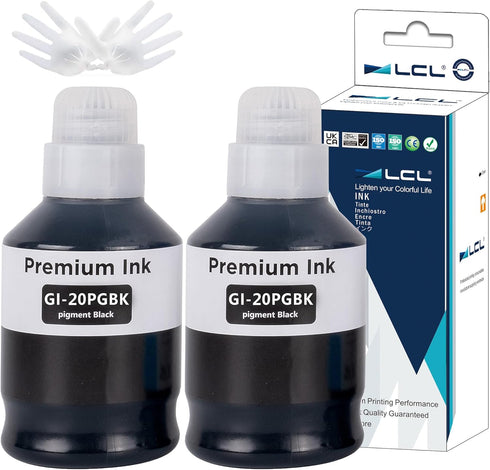 LCL Compatible Ink Bottle Replacement for Canon GI20 GI-20 for PIXMA G6020 G5020 G7020 (2-Pack, Black 170ML)