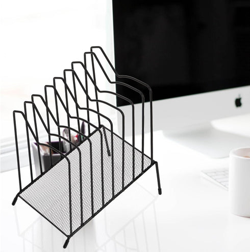 Incline File Sorter, 8 Compartment File Paper Organizer, Standing Wire Organizer Rack with Anti-slip Pads for Desk,